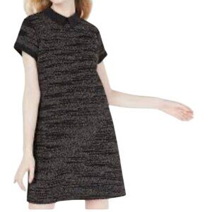 Maison Jules Women's Black Heather Short Sleeve Peter Pan Collar Dress - Large